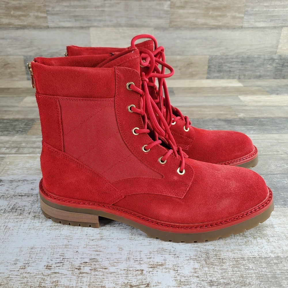 Saint Morta Legion Mens Combat Boots‎ Sz 10 Red Suede Leather Gum Soles Back Zip